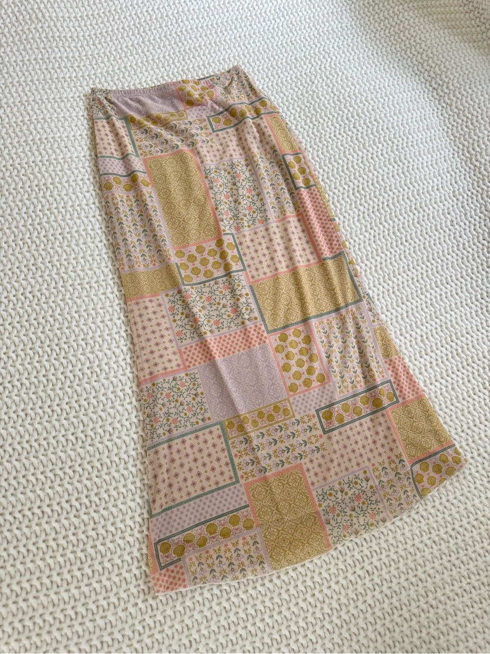 See You Monday Pastel Patchwork Maxi Skirt in Pink and Gold
